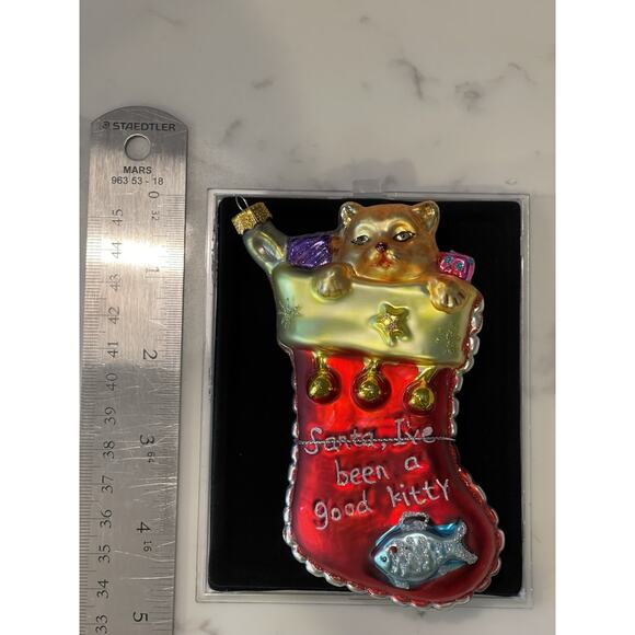 Santa, I’ve Been A Good Kitty Cat Kitten In Christmas Stocking Glass Ornament - Picture 3 of 3